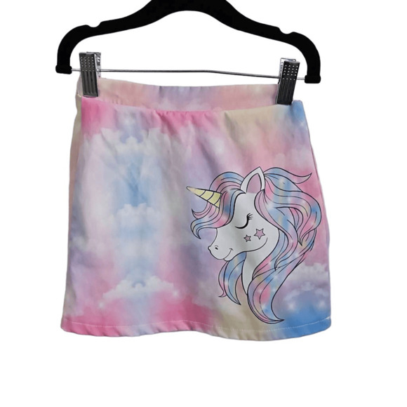 Shein Kids Girls Size 6 Unicorn Mini Skirt Rainbow Tie Dye Elastic Waist Casual - Picture 1 of 5